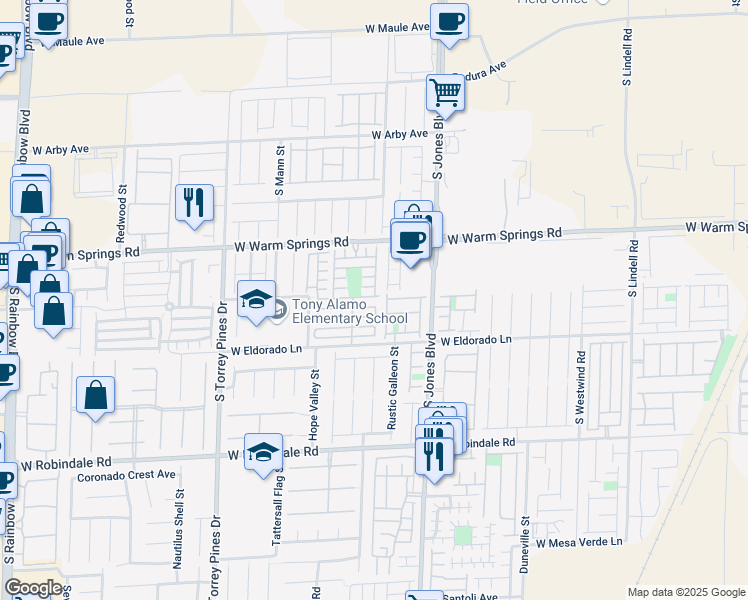 map of restaurants, bars, coffee shops, grocery stores, and more near 6213 Pangea Avenue in Las Vegas