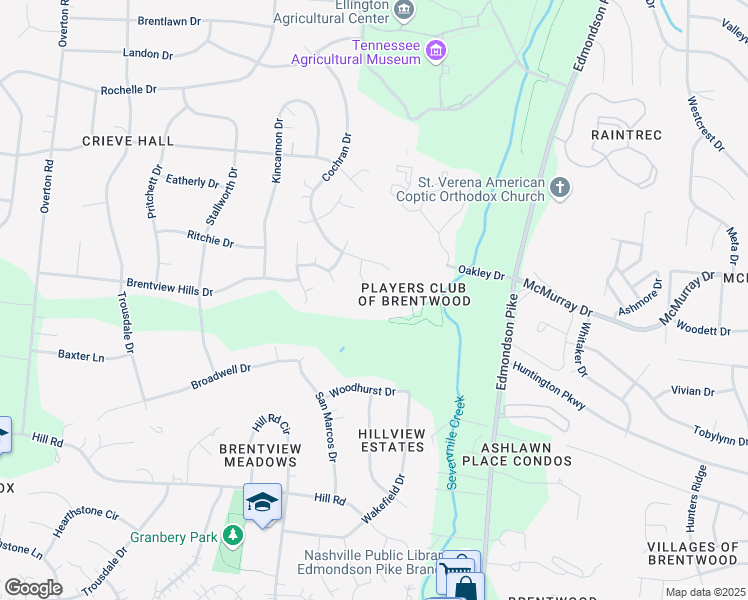 map of restaurants, bars, coffee shops, grocery stores, and more near 1087 Players Court in Nashville