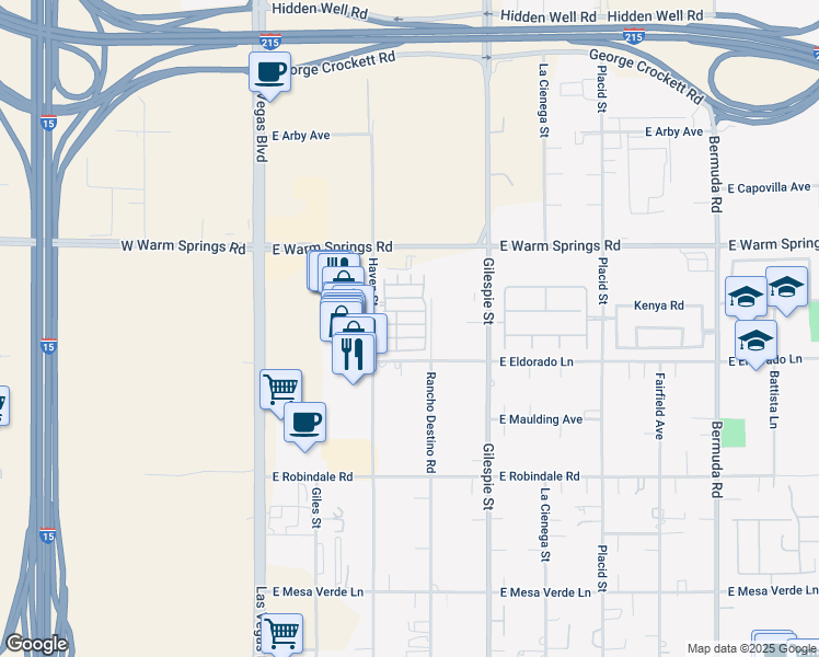 map of restaurants, bars, coffee shops, grocery stores, and more near 117 Duxford Avenue in Las Vegas