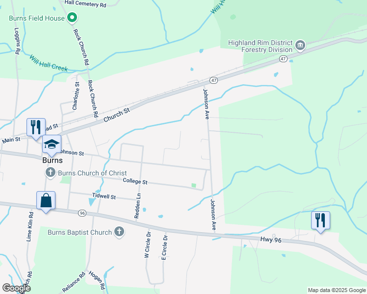 map of restaurants, bars, coffee shops, grocery stores, and more near 930 Stamper Street in Burns