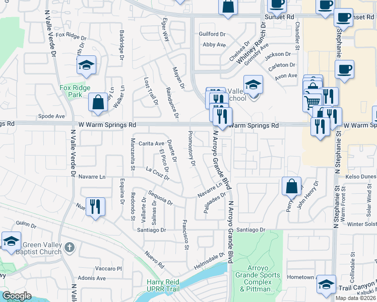 map of restaurants, bars, coffee shops, grocery stores, and more near 1691 Home Court in Henderson