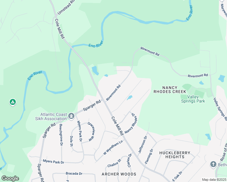 map of restaurants, bars, coffee shops, grocery stores, and more near 3709 Rivermont Road in Durham