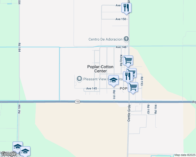 map of restaurants, bars, coffee shops, grocery stores, and more near 14580-14584 Road 190 in Porterville