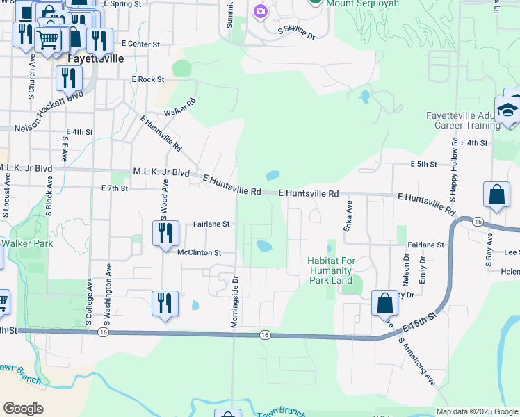 map of restaurants, bars, coffee shops, grocery stores, and more near 741 Martin Luther King Junior Boulevard in Fayetteville