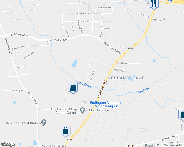map of restaurants, bars, coffee shops, grocery stores, and more near 135 Hoskins Circle in Burlington