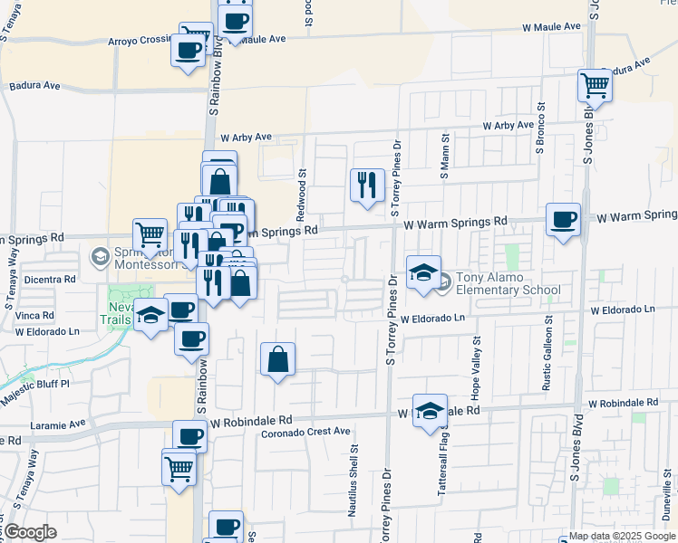 map of restaurants, bars, coffee shops, grocery stores, and more near 6623 Topley Pike Avenue in Las Vegas