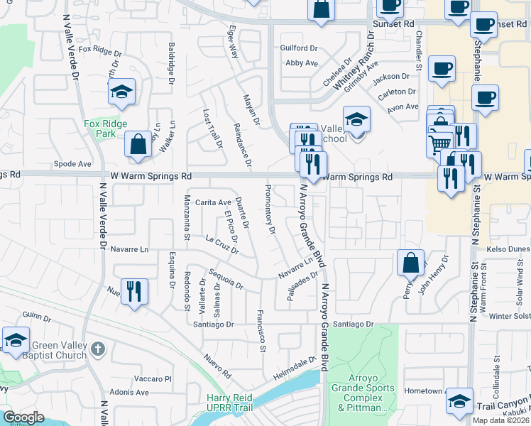 map of restaurants, bars, coffee shops, grocery stores, and more near 1691 Home Court in Henderson