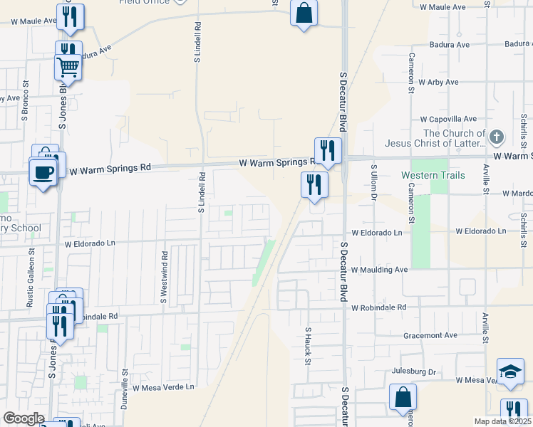 map of restaurants, bars, coffee shops, grocery stores, and more near 7434 Barranca Peak Court in Las Vegas