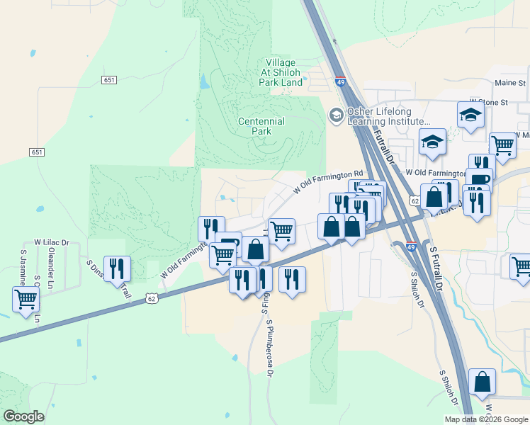 map of restaurants, bars, coffee shops, grocery stores, and more near in Fayetteville