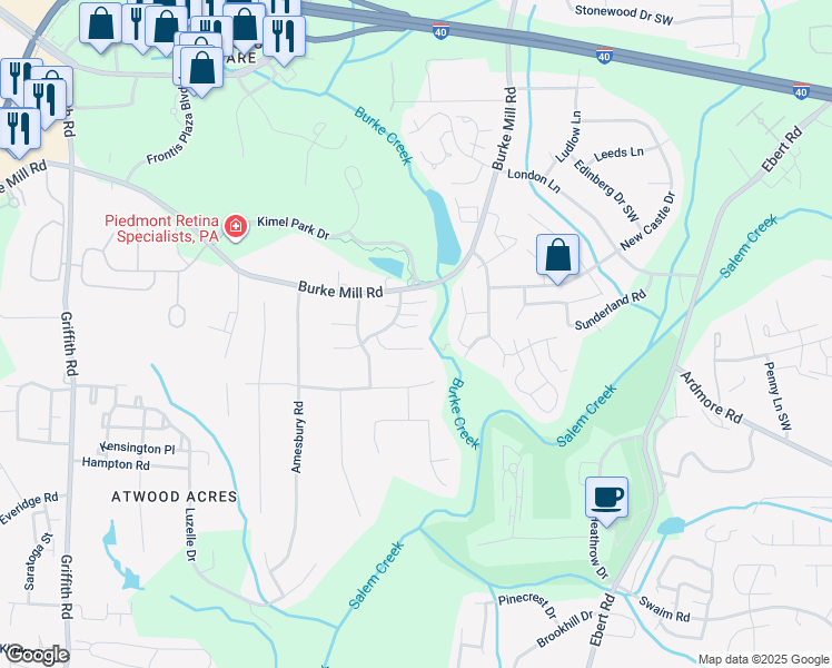 map of restaurants, bars, coffee shops, grocery stores, and more near 2732 Sawgrass Court in Winston-Salem