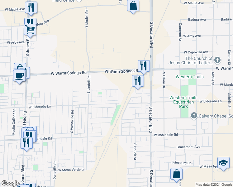 map of restaurants, bars, coffee shops, grocery stores, and more near 7434 Barranca Peak Court in Las Vegas