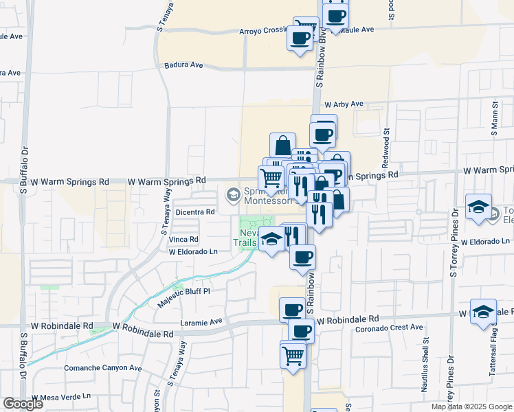 map of restaurants, bars, coffee shops, grocery stores, and more near Mardon Ave in Las Vegas