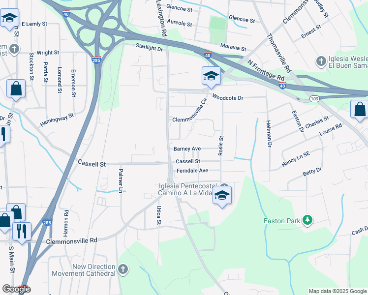 map of restaurants, bars, coffee shops, grocery stores, and more near 731 Barney Avenue in Winston-Salem