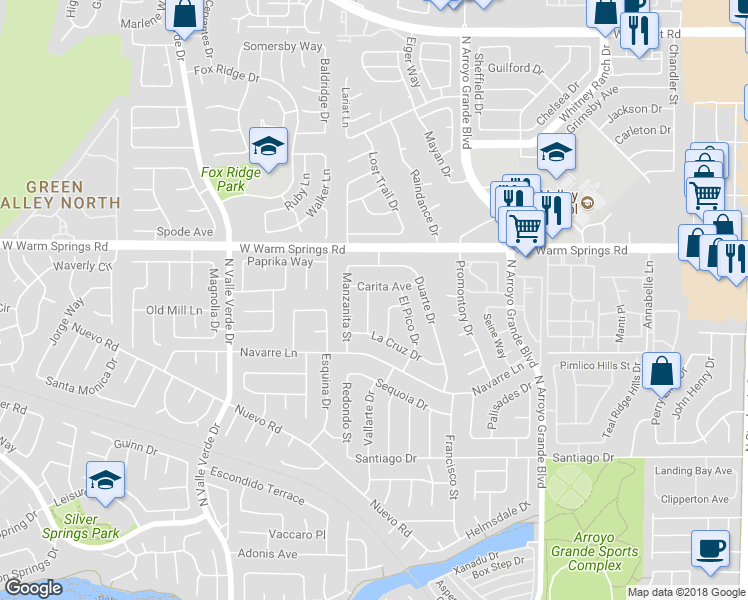 map of restaurants, bars, coffee shops, grocery stores, and more near 371 Cavos Way in Henderson