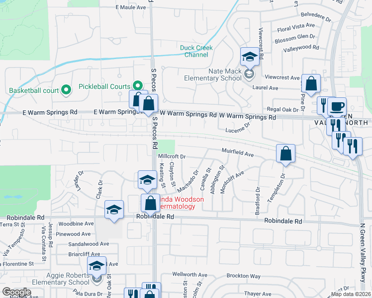 map of restaurants, bars, coffee shops, grocery stores, and more near 2456 Millcroft Drive in Henderson