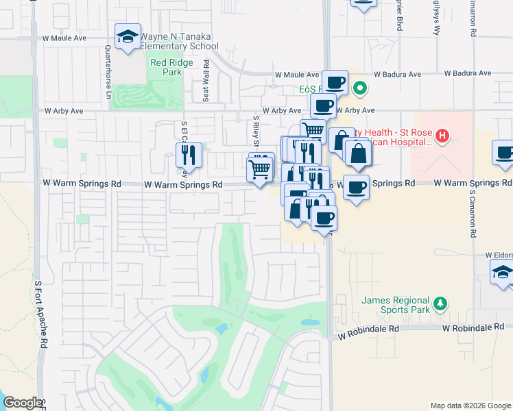 map of restaurants, bars, coffee shops, grocery stores, and more near 146 Elm Reed Avenue in Las Vegas