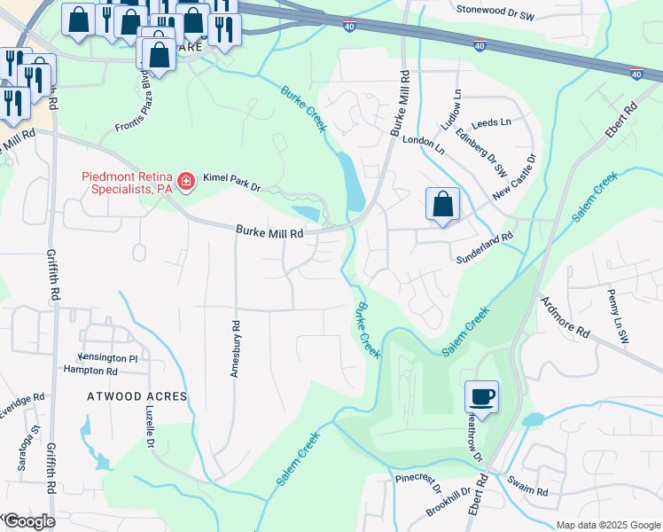 map of restaurants, bars, coffee shops, grocery stores, and more near 2736 Sawgrass Court in Winston-Salem