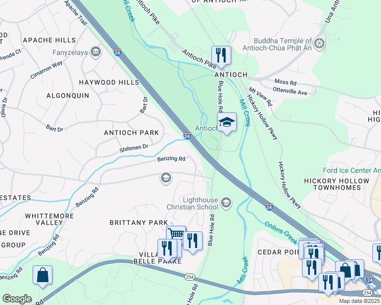 map of restaurants, bars, coffee shops, grocery stores, and more near 116 Shacklett Lane Court in Nashville