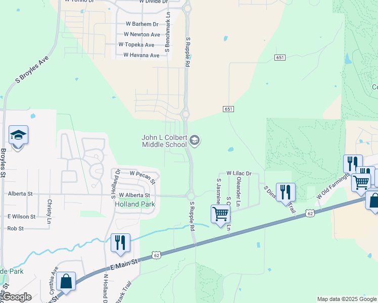 map of restaurants, bars, coffee shops, grocery stores, and more near North Rupple Road in Fayetteville