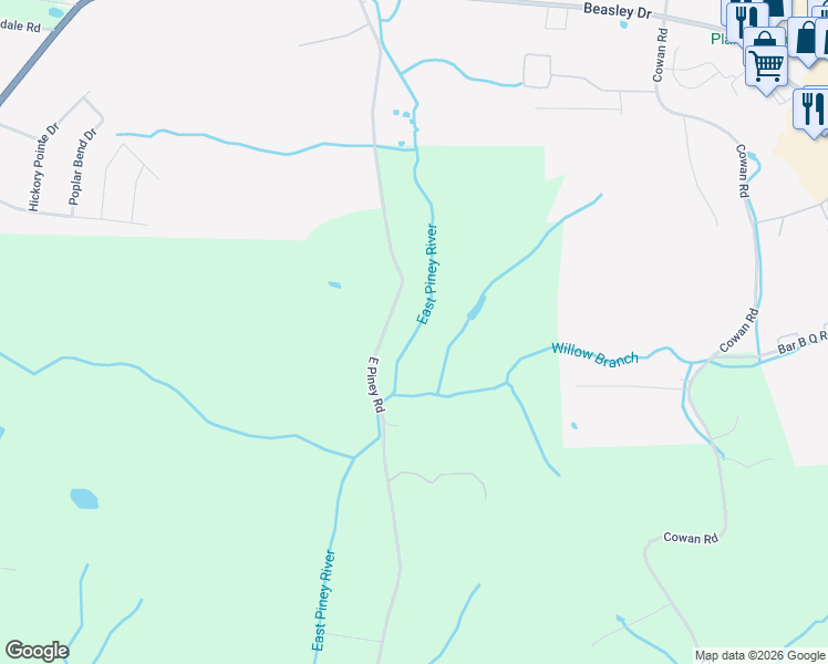 map of restaurants, bars, coffee shops, grocery stores, and more near 293 East Piney Road in Dickson