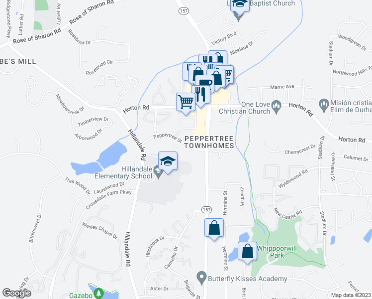 map of restaurants, bars, coffee shops, grocery stores, and more near 4 Tiffany Place in Durham