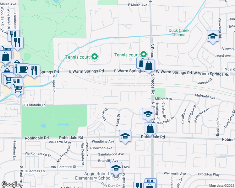 map of restaurants, bars, coffee shops, grocery stores, and more near 3182 Rabbit Creek Drive in Las Vegas