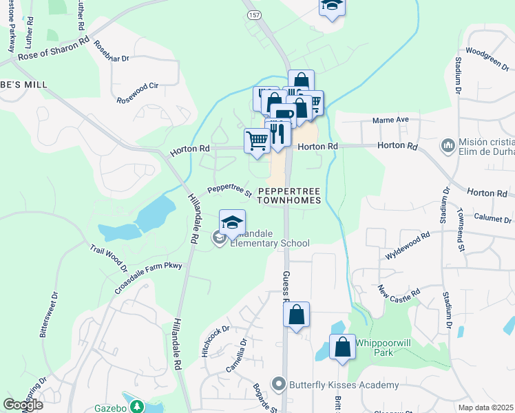 map of restaurants, bars, coffee shops, grocery stores, and more near 4 Tiffany Place in Durham