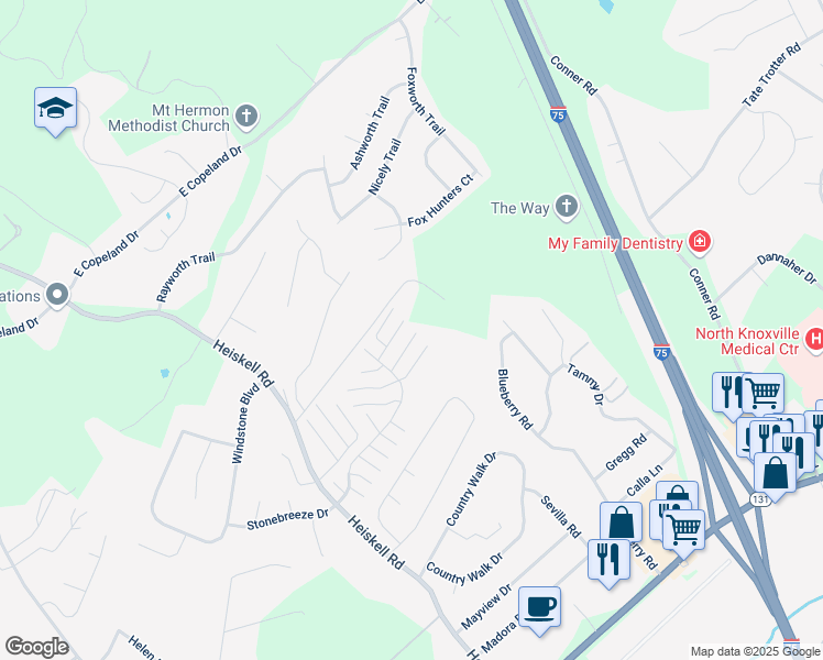 map of restaurants, bars, coffee shops, grocery stores, and more near 7920 Jenhurst Way in Powell