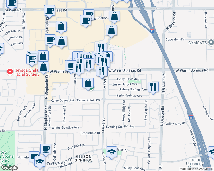 map of restaurants, bars, coffee shops, grocery stores, and more near 367 Wilford Springs Street in Henderson