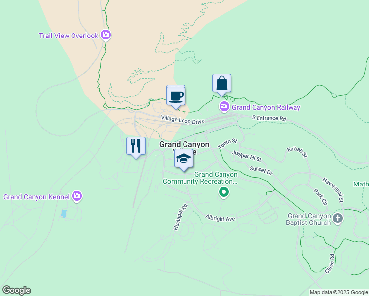 map of restaurants, bars, coffee shops, grocery stores, and more near in Grand Canyon Village