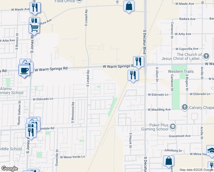 map of restaurants, bars, coffee shops, grocery stores, and more near 7425 South Mojave Canyon Street in Las Vegas
