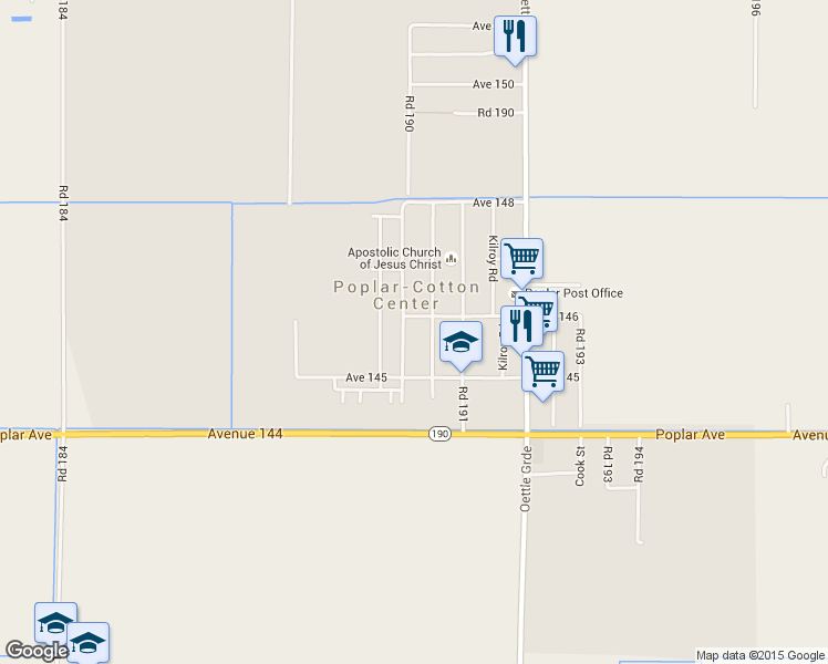 map of restaurants, bars, coffee shops, grocery stores, and more near 14580 Road 190 in Porterville