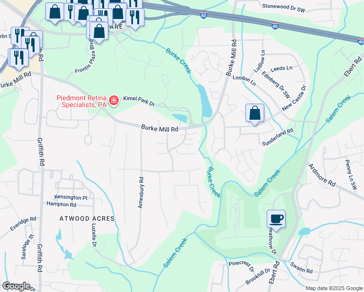 map of restaurants, bars, coffee shops, grocery stores, and more near 2700 Sawgrass Court in Winston-Salem
