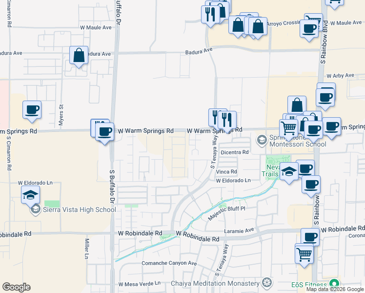 map of restaurants, bars, coffee shops, grocery stores, and more near 7385 Blair Barry Court in Las Vegas