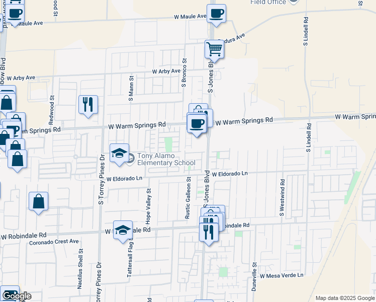 map of restaurants, bars, coffee shops, grocery stores, and more near 7431 Mariposa Grove Street in Las Vegas