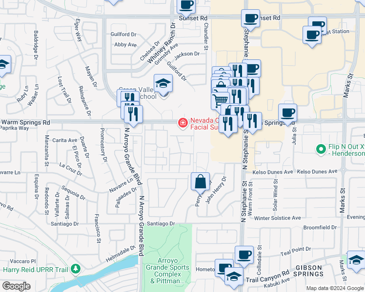 map of restaurants, bars, coffee shops, grocery stores, and more near 370 Manti Place in Henderson