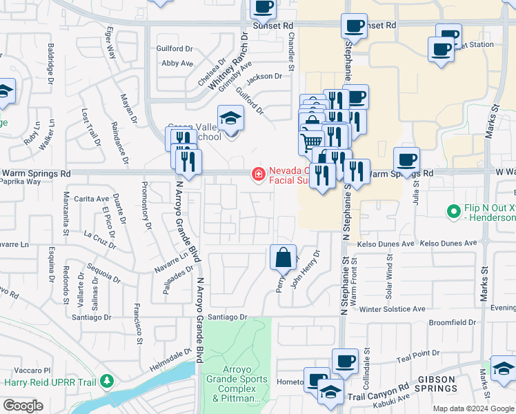 map of restaurants, bars, coffee shops, grocery stores, and more near 370 Manti Place in Henderson