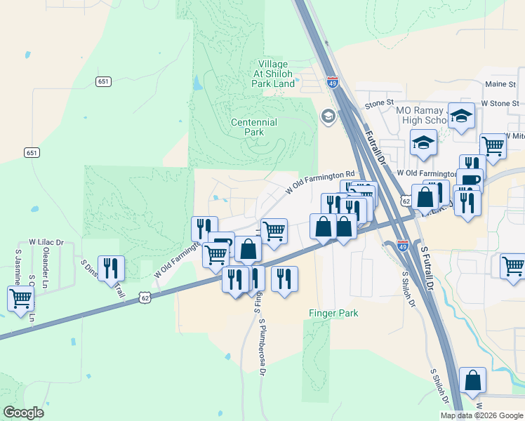 map of restaurants, bars, coffee shops, grocery stores, and more near 2986 West Old Farmington Road in Fayetteville