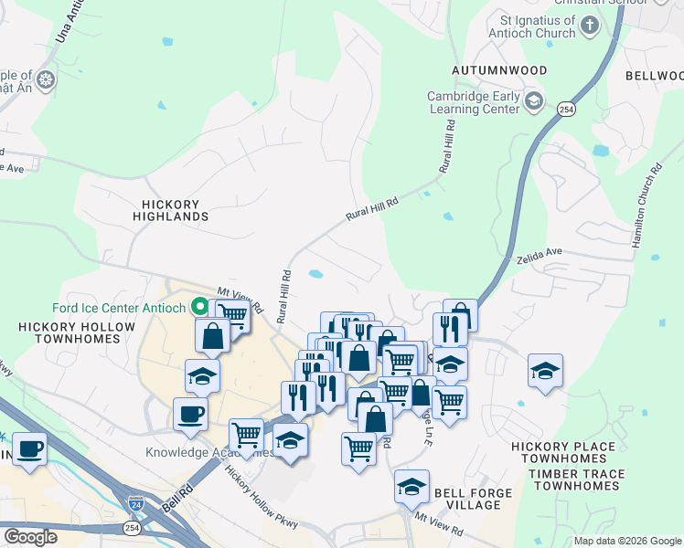 map of restaurants, bars, coffee shops, grocery stores, and more near 1396 Rural Hill Road in Nashville