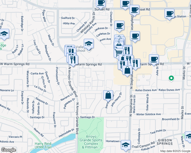 map of restaurants, bars, coffee shops, grocery stores, and more near 360 Sunward Drive in Henderson