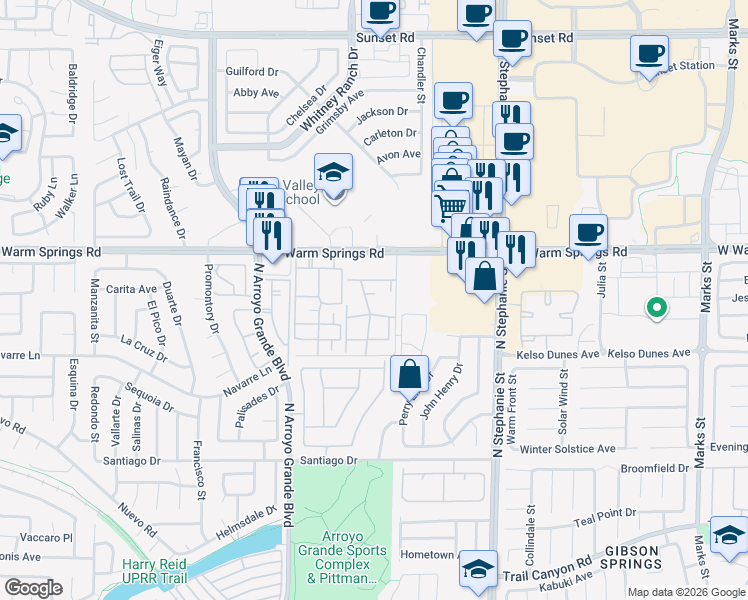 map of restaurants, bars, coffee shops, grocery stores, and more near 1522 Jenny Linn Drive in Henderson