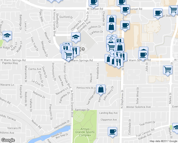 map of restaurants, bars, coffee shops, grocery stores, and more near 360 Sunward Drive in Henderson