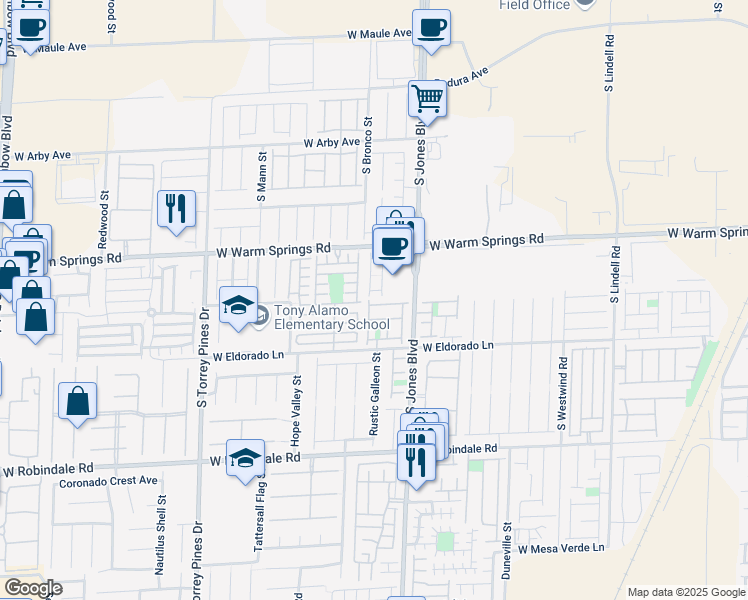 map of restaurants, bars, coffee shops, grocery stores, and more near 7431 Mariposa Grove Street in Las Vegas