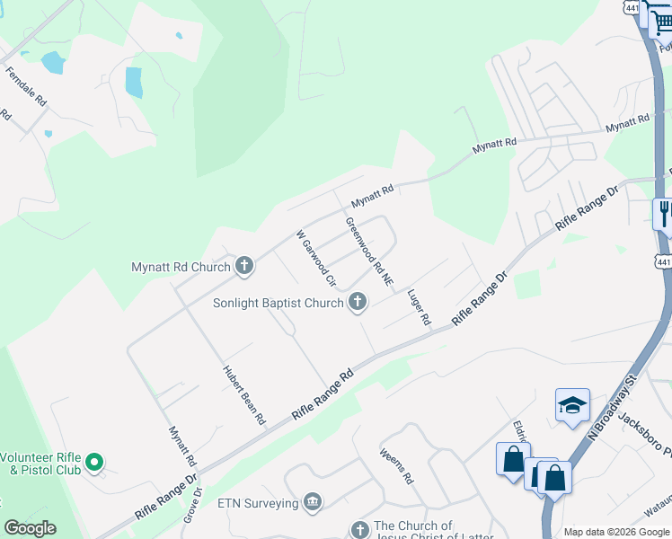 map of restaurants, bars, coffee shops, grocery stores, and more near 6533 West Garwood Circle in Knoxville