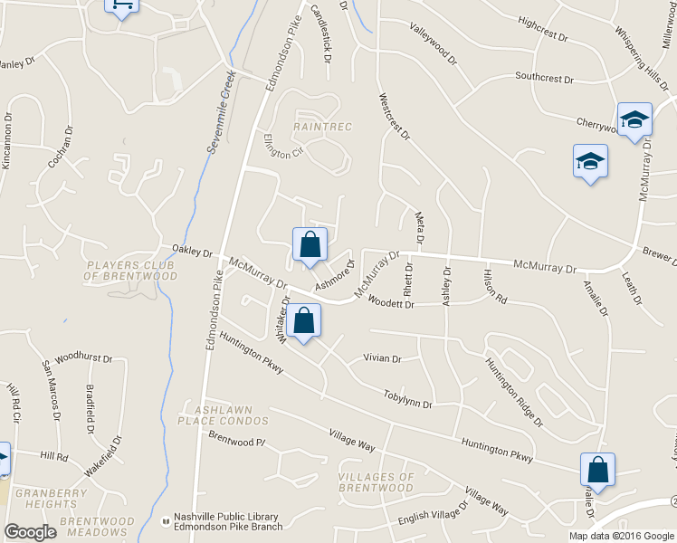 map of restaurants, bars, coffee shops, grocery stores, and more near 1015 Ashmore Drive in Nashville