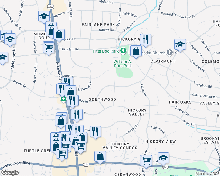 map of restaurants, bars, coffee shops, grocery stores, and more near 349 Brewer Drive in Nashville