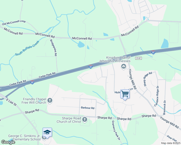 map of restaurants, bars, coffee shops, grocery stores, and more near 3621 Blue Spruce Court in Greensboro