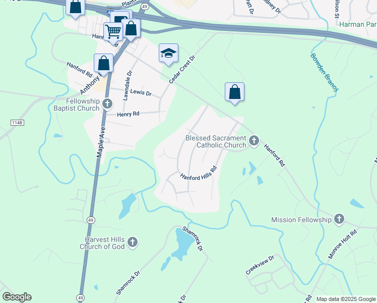 map of restaurants, bars, coffee shops, grocery stores, and more near 1346 Beaufort Drive in Graham