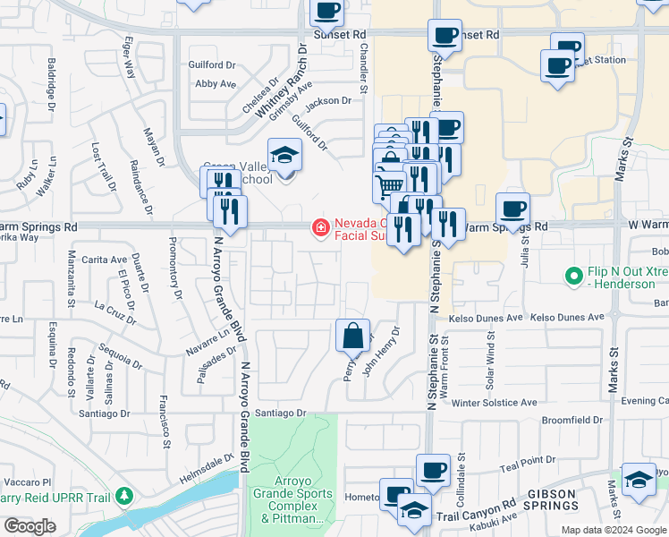 map of restaurants, bars, coffee shops, grocery stores, and more near 1513 Lake Placid Terrace in Henderson