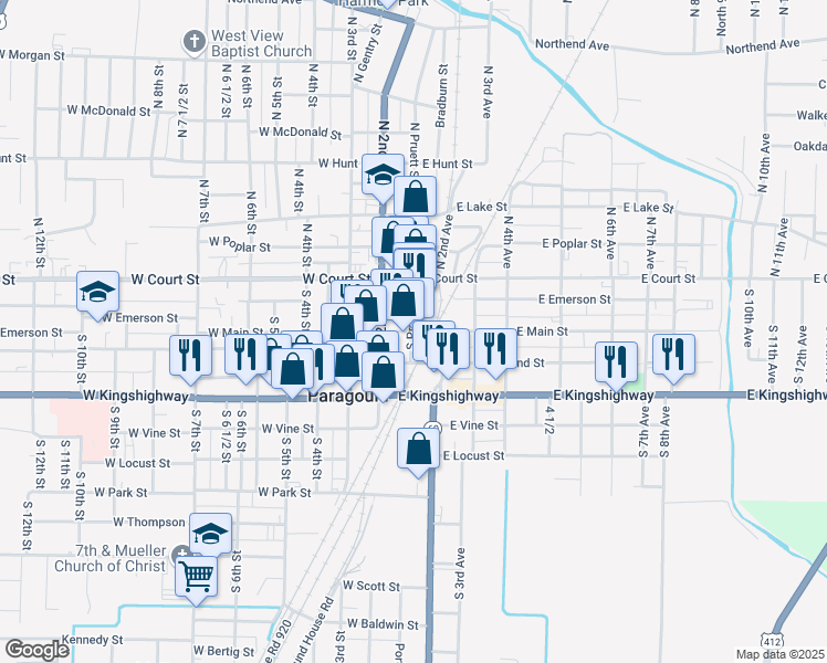 map of restaurants, bars, coffee shops, grocery stores, and more near East Main Street in Paragould